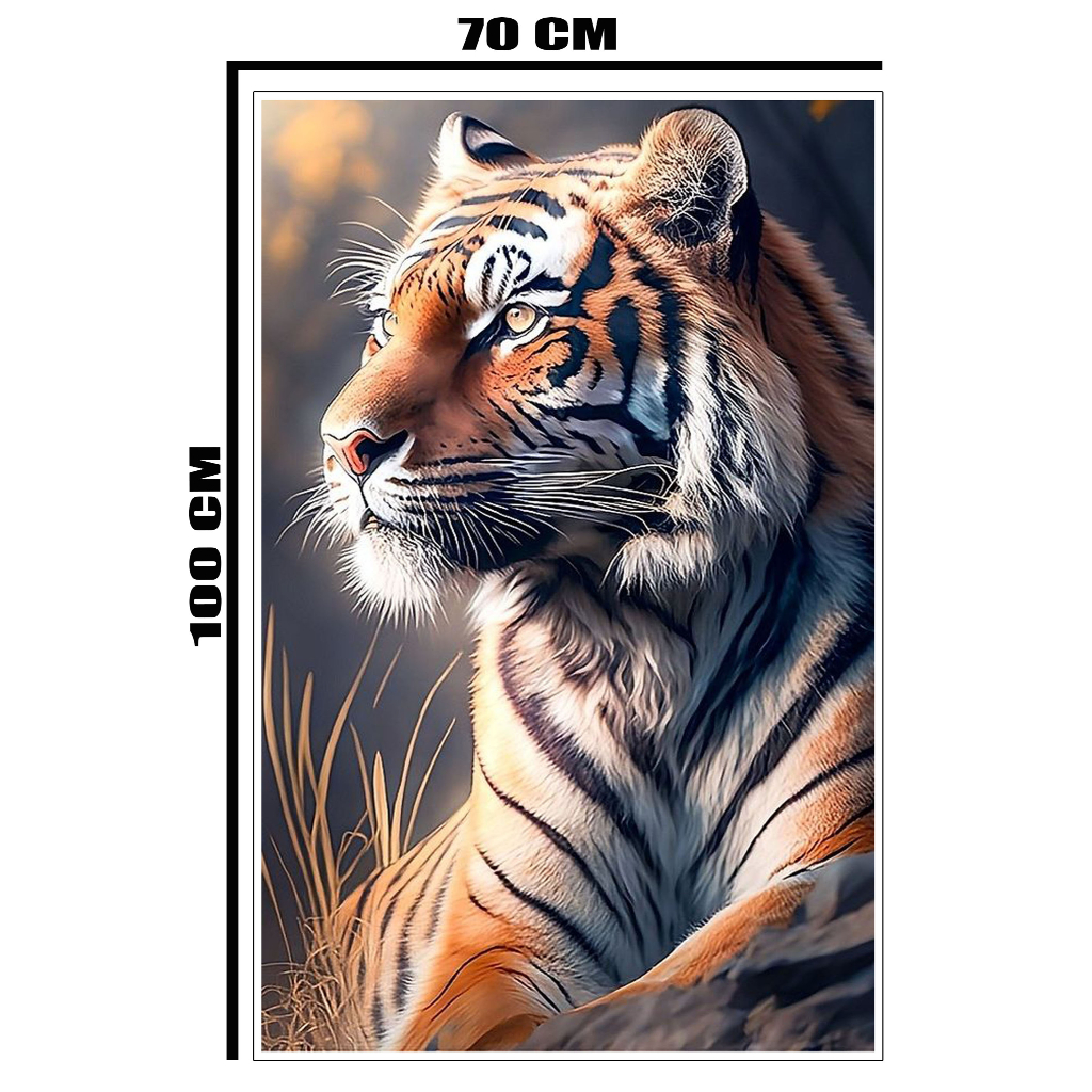 Poster cetak uk jumbo 70 x 100 cm bahan flexi motiv gambar harimau kuning 3d dan custom