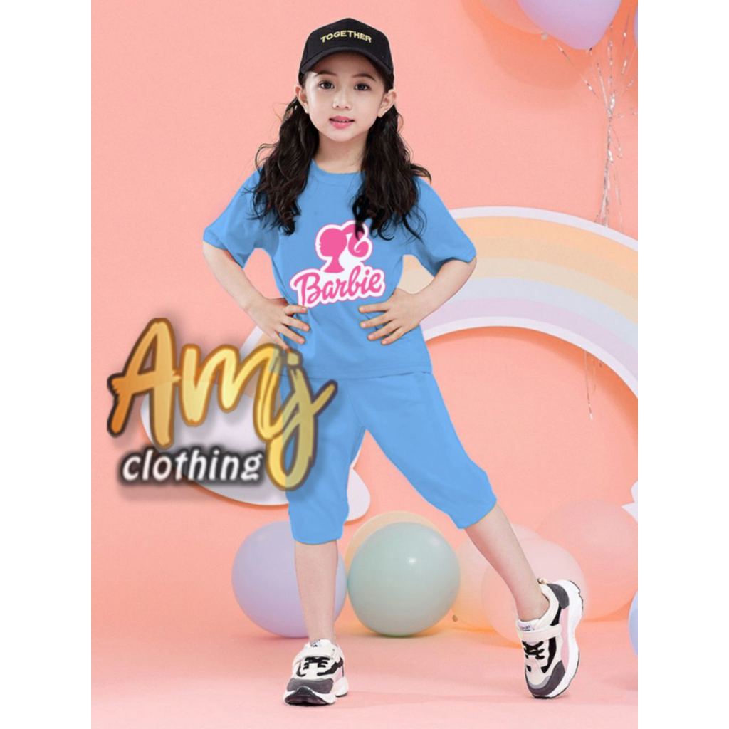 SETELAN ANAK PEREMPUAN 4/10 TAHUN LENGAN PENDEK CELANA 3/4STELAN ANAK PEREMPUAN/STELAN ANAK PEREMPUA