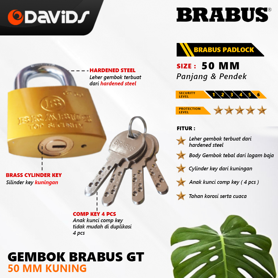 Gembok Pagar Rumah Anti Maling Karat Kamar Kuning 50mm Brabus GT