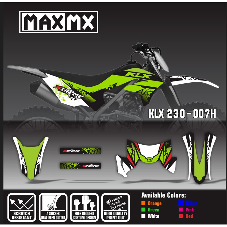 Decal Sticker Striping KLX 230 motif grafis hijau putih