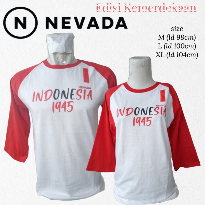 Kaos Raglan Nevada Cowok Cewek Dewasa - Kaos Kemerdekaan Merah Putih