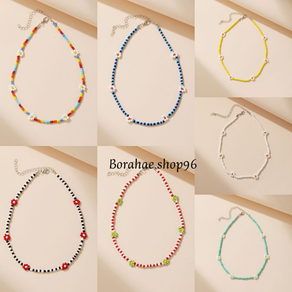 Kalung Choker Manik-Manik Bunga Handmade Warna Pelangi Gaya Korea Untuk Wanita bunga daisy