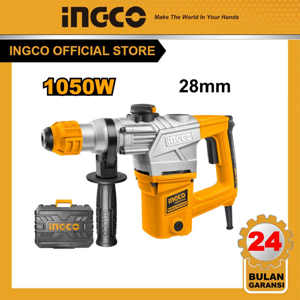 (INGCO) - INGCO Mesin Bor Rotary Hammer Listrik 1050W Heavy Duty Chuck SDS-Plus Dengan Kopling Penga