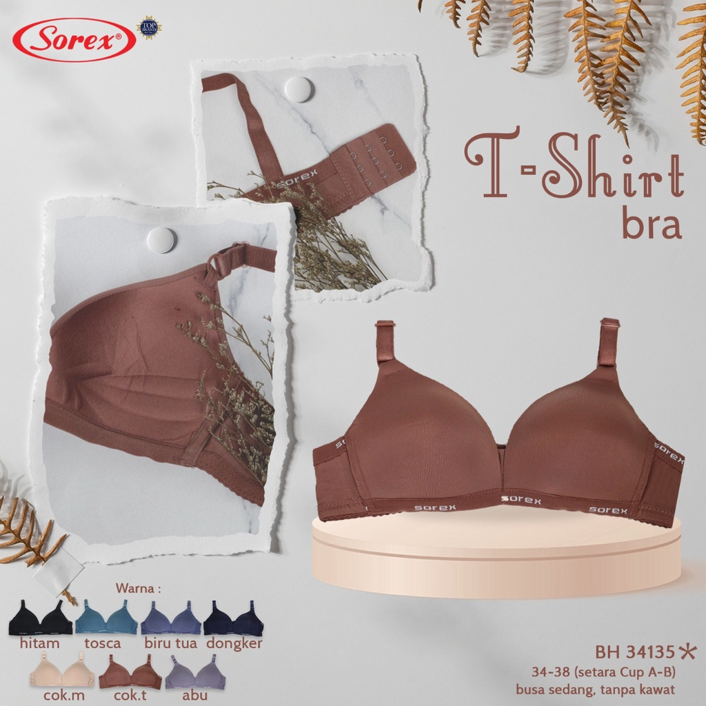 BH BRA 34135 SOREX - Sorex T-shirt Bra Busa Tanpa Kawat Kait 3 Setara Cup B BH Harian 34135 Bra Tanp