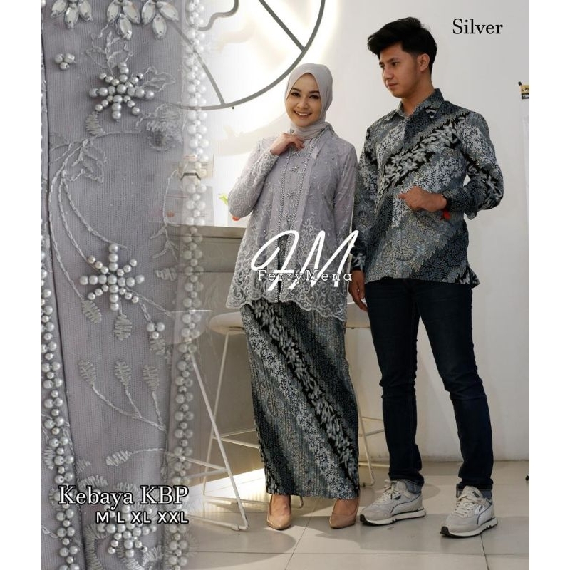SETELAN KEBAYA COUPLE KUTU BARU TILLE + KEMEJA BATIK PANJANG COWOK DEWASA / BAJU KEBAYA WANITA MUSLI