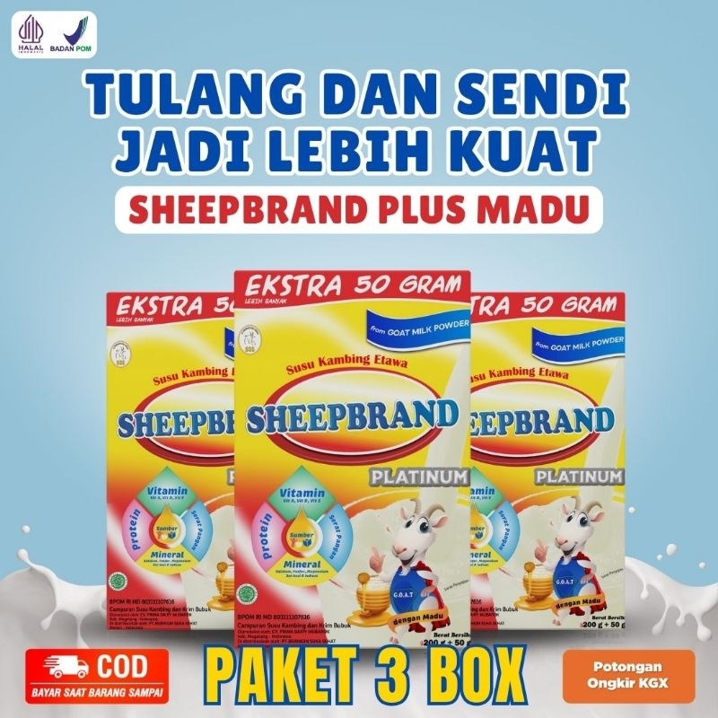

3 BOX SHEEPBRAND SUSU KAMBING ETAWA BUBUK ORIGINAL PLUS MADU MURAH ATASI NYERI LUTUT TULANG SENDI ASAM URAT BATUK MENAHUN ASMA PARU-PARU