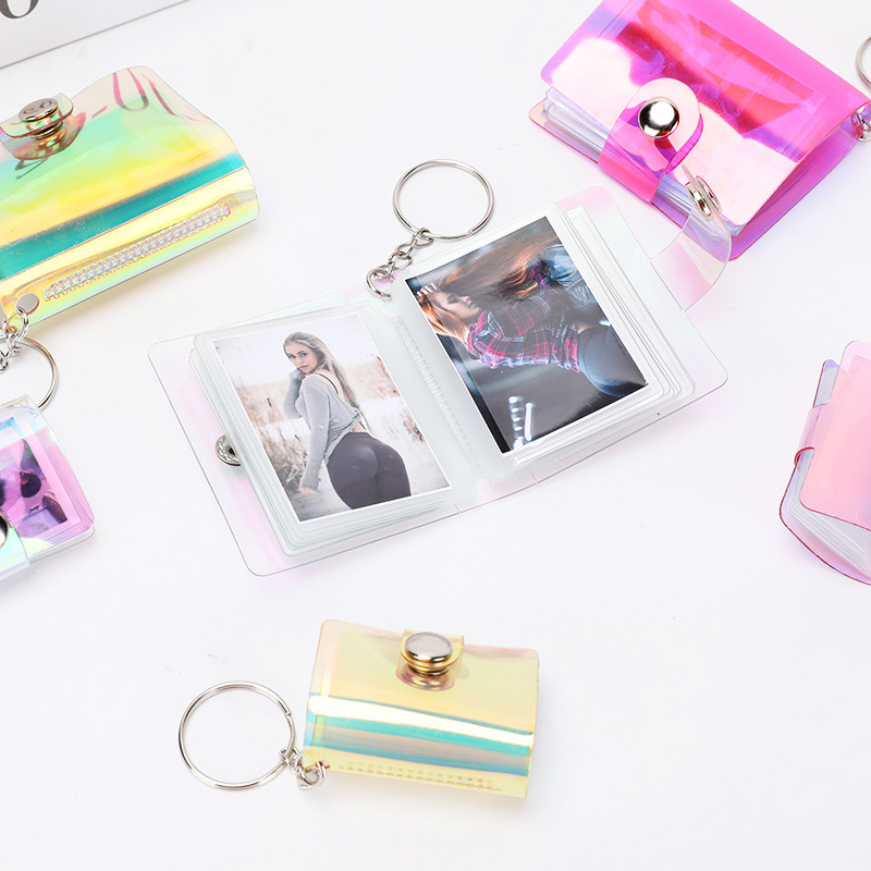 COD✨1/2 Inch Photo Album Mini 16/20 Pockets Keyring Lucu Transparent Foto Binder Kecil Card Holder Keychain Gantungan Kunci Jelly Portable Warna Warni -Yinmer