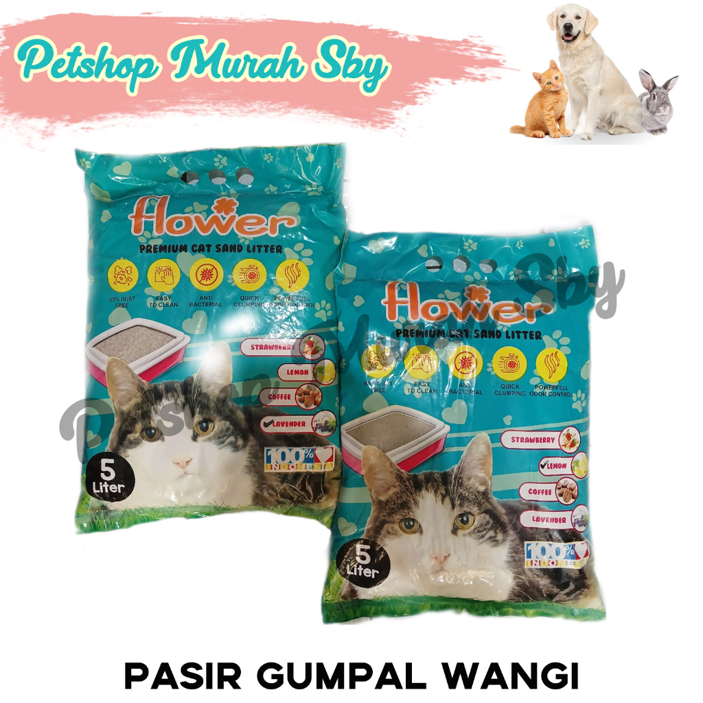 Pasir Kucing Flower Gumpal Wangi 5L - Cat Litter Sand