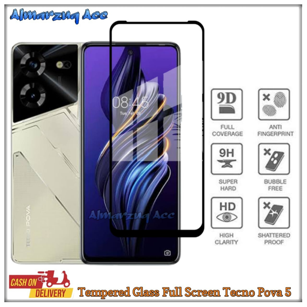 Tempered Glass Full Layar Tecno Pova 5 Anti Gores Kaca Pelindung Layar