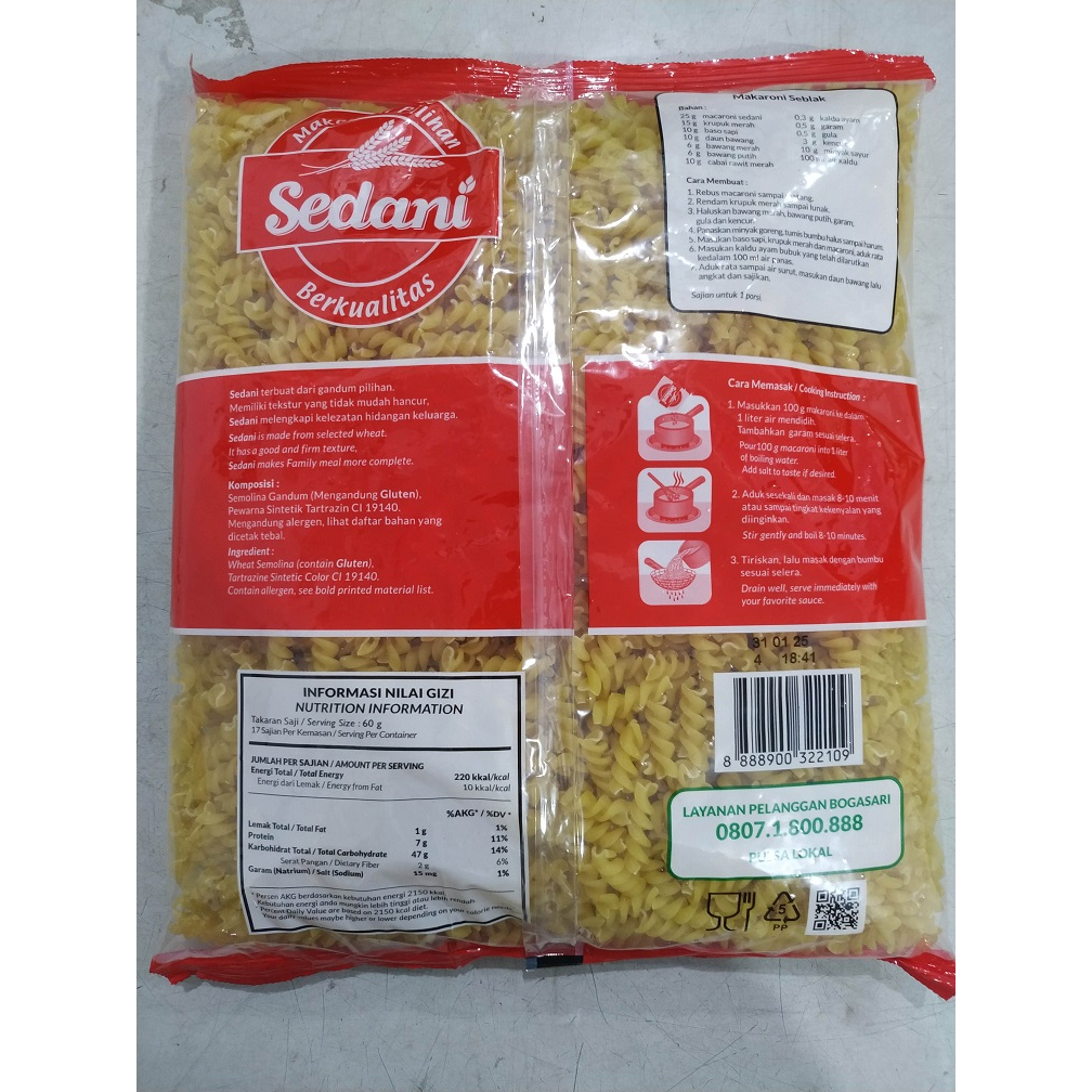 

KTr190 Sedani Makaroni Pipa - Spiral 1 Kg
