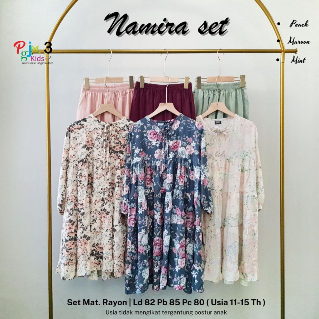 NAMIRA SET KIDS ORIGINAL BY PGJ SETELAN BAJU ANAK PEREMPUAN USIA 10-15 TAHUN ONESET RAYON  TUNIK REM