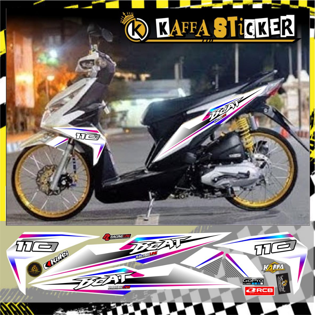 Stiker Beat Esp Beat Street Striping Variasi Beat Fi New List Polet Rainbow putih