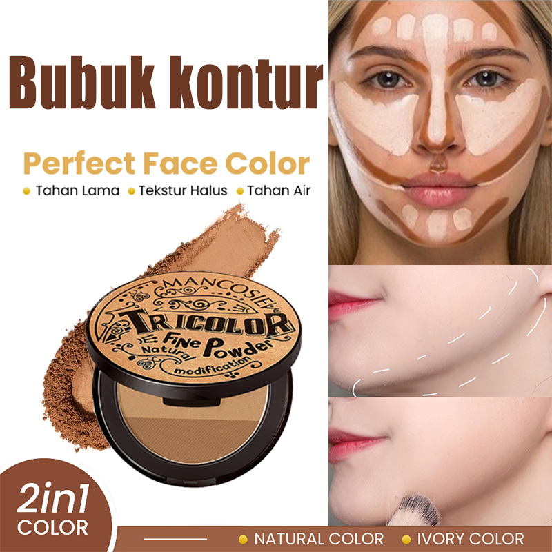 Kosmetik Bedak Bubuk Kontur Kontur tiga warna Bedak rias Tumpang tindih tidak macet  Bedaknya halus 