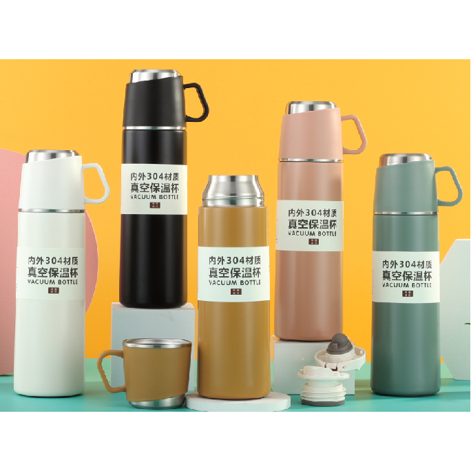 【Bahagia Botol】BZ-07 Botol Pria/ Wanita/siswa Termos Vacuum Set Botol Cangkir Premium 500ml