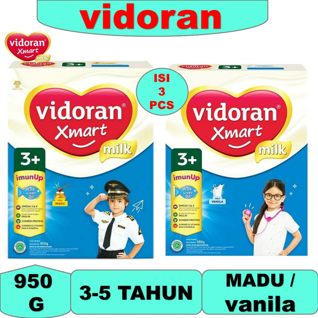 

ISI 3 Susu VIDORAN XMART 3 + rasa vanila dan madu kemasan 950 gr vidoran vanilla vidoran madu