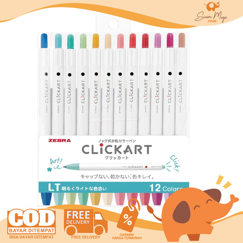 

Zebra Click Art 12 Color Set Light Color LT / Retractable Marker Pen / Water based marker