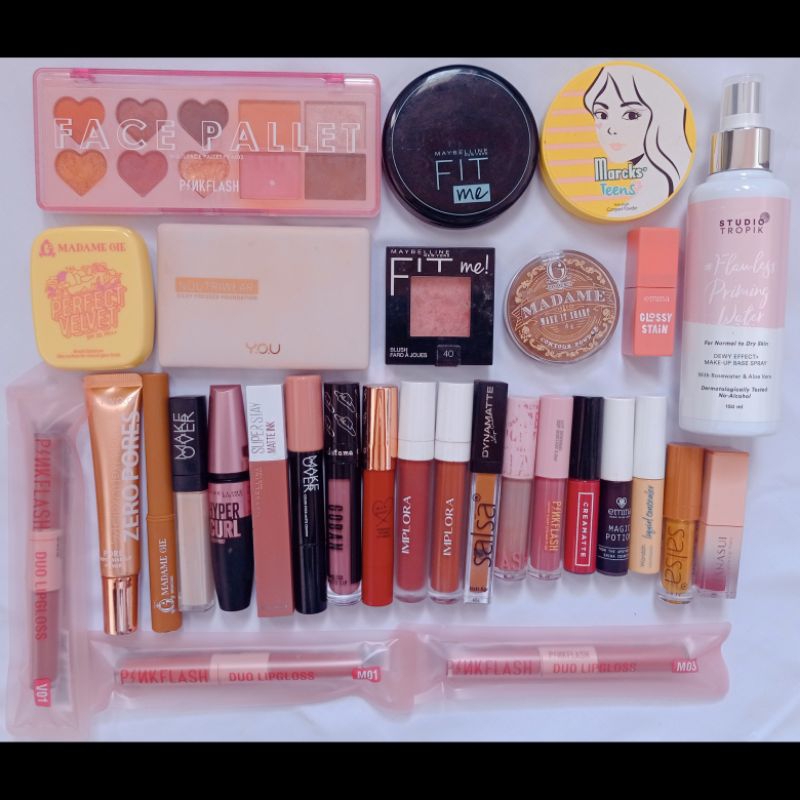 [New & Preloved] Makeup Pinkflash Madam Gir Luxcrime Wardah Esqa Maybelline Lip Gloss Lip Cream Velv