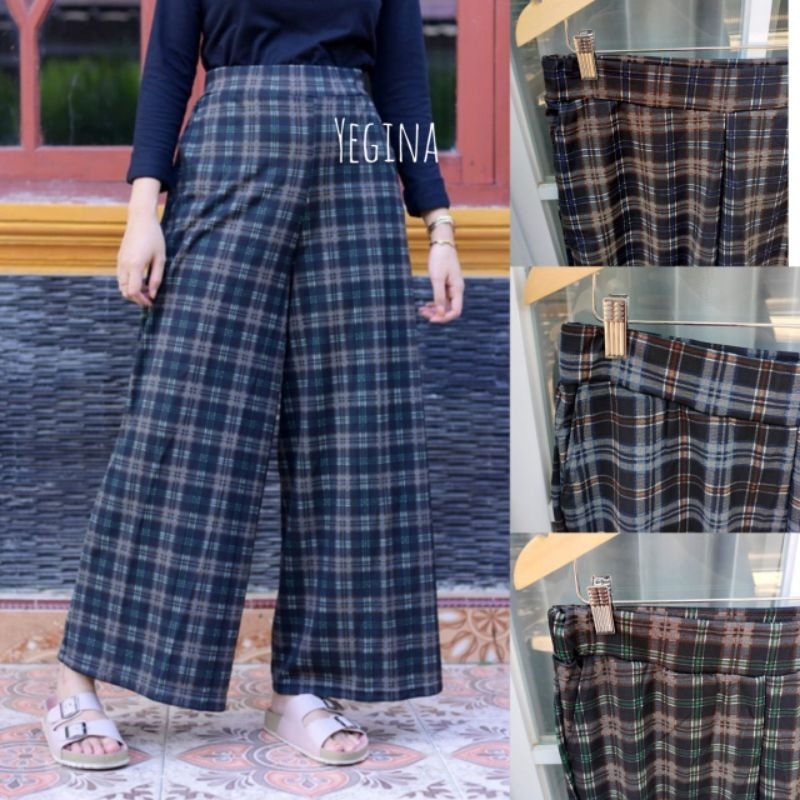CELANA KULOT PANJANG SCUBA MOTIF KOTAK UKURAN JUMBO/KULOT TARTAN PREMIUM