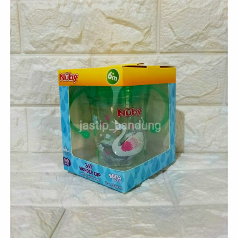 Nuby Twin Handle 360° Wonder Cup Tritan Glitter Green Swan / Nuby Wondercup Tritan Glitter 240ml Wit