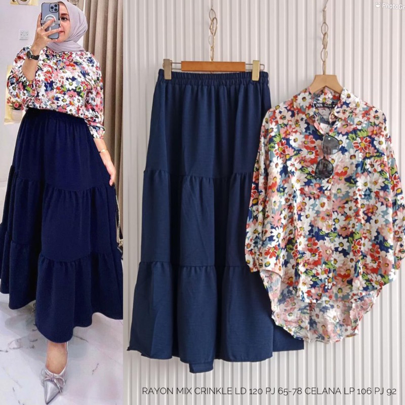 stelan rok rayon mix crinkle import