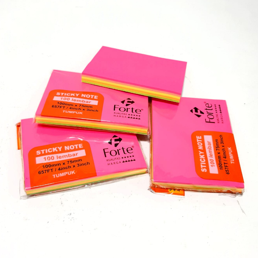 

HARGA GROSIR (1PACKS/100LBR) MEMO STICKY NOTE TUMPUK 4X3inch FORTE (5WARNA)