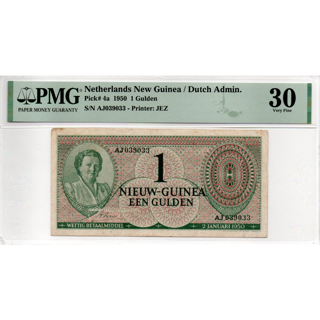 Uang Kuno Netherlands New Guinea 1 Gulden 1950 (PMG 30 VF)