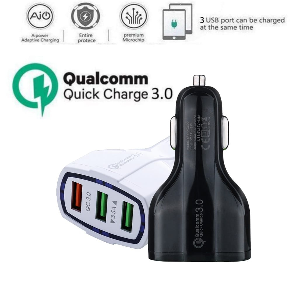 Quick car charger Fast Charging Qualcomm 3.0 Batok Saver Cas hp mobil 3 Port Charger