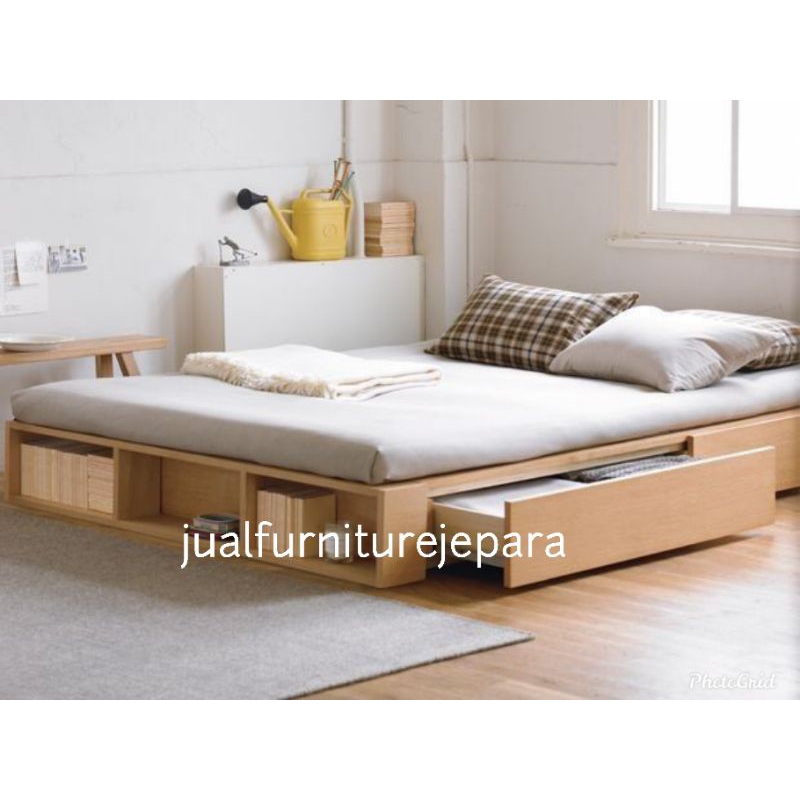 dipan tempat tidur lesehan laci 2 minimalis kayu jati Jepara, ranjang tidur laci 2 minimalis lesehan