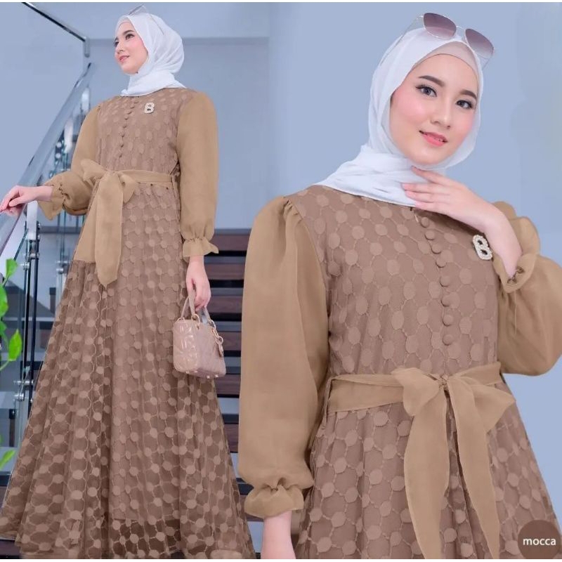 Gamis Tile DotFull Puring Ratna Dress Gamis Kondangan Tille Mix Organza Gamis Pesta Busui Friendly G