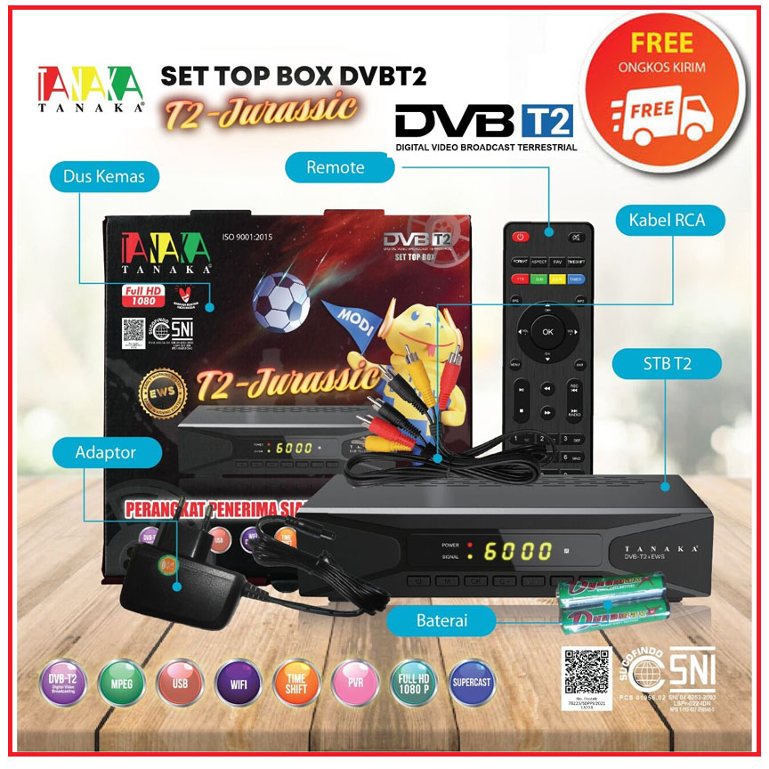 Set Top Box-STB Tanaka T2 Jurassic V3 DVB-T2 Full HD 1080 Body Metal Penerima Siaran Digital