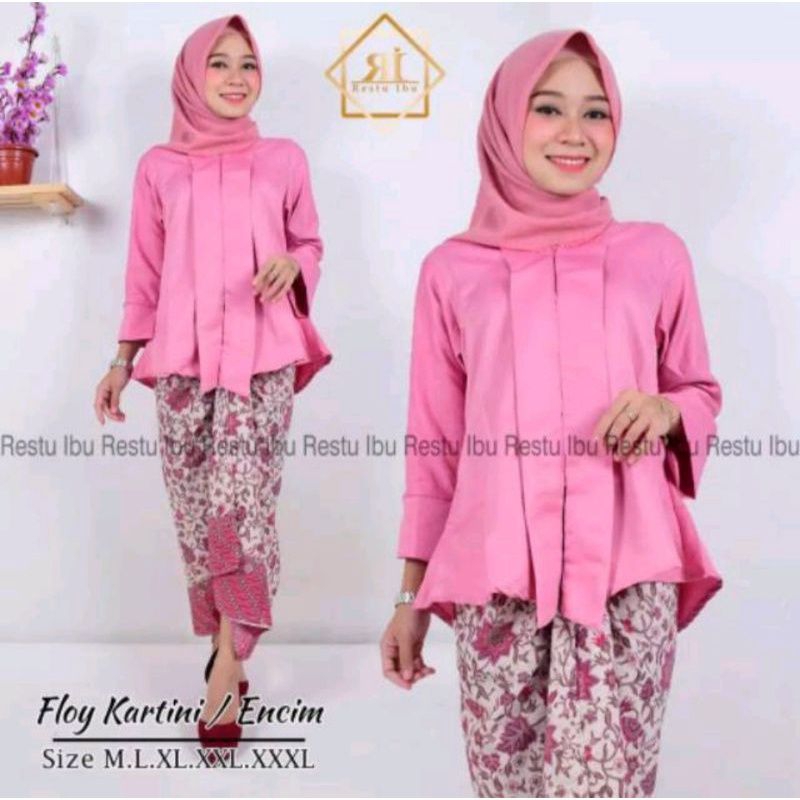 SETELAN KEBAYA FLOY BALOTELI + ROK LILIT BATIK DEWASA PANJANG / BAJU KEBAYA WANITA MUSLIM MODERN / S