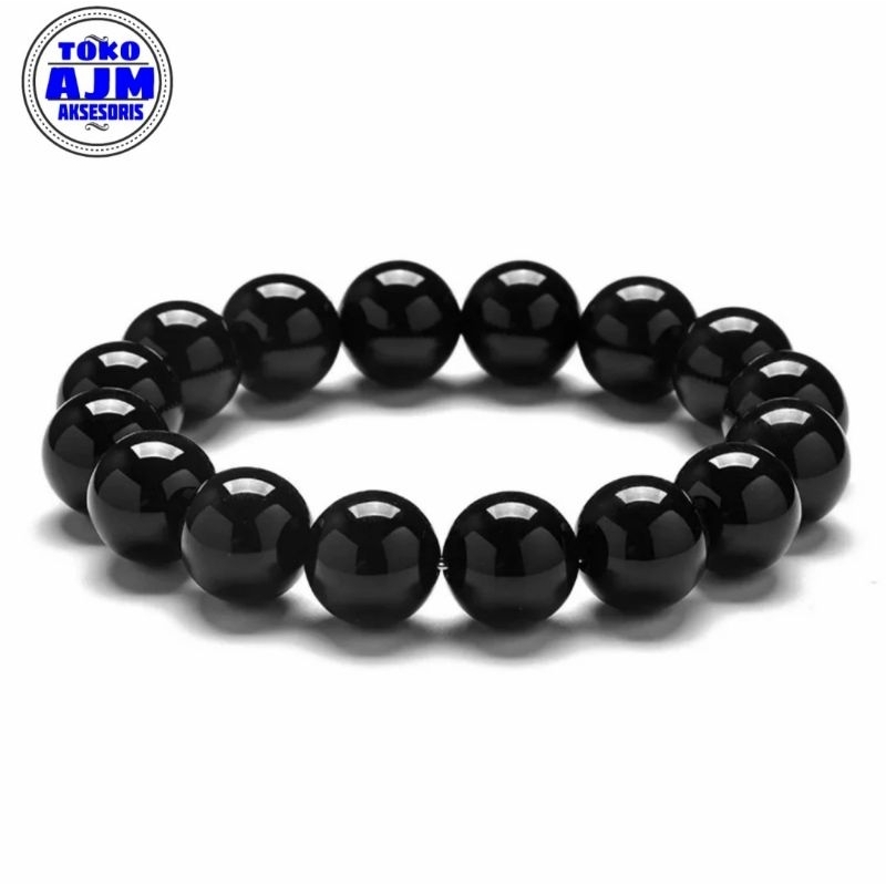 Gelang Batu Giok China Asli Hitam 8mm/10/12/14Mm - VeE Gelang Pria Wanita Kesehatan Anti Virus