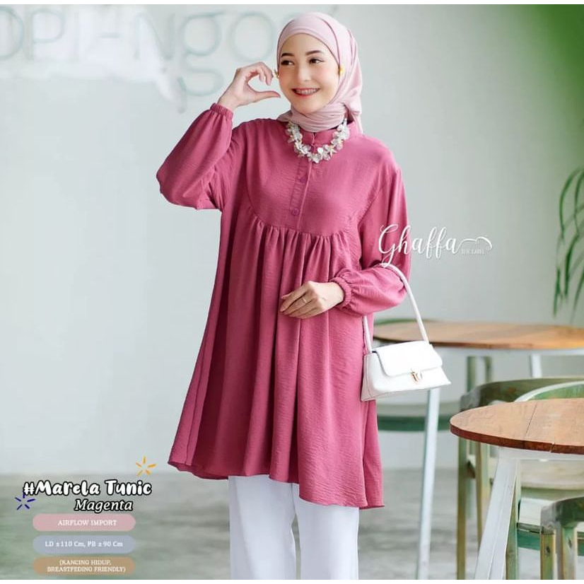 Marela Tunik Baju Atasan Wanita Terbaru Model Elegan Bahan Cey Crinkle Airflow