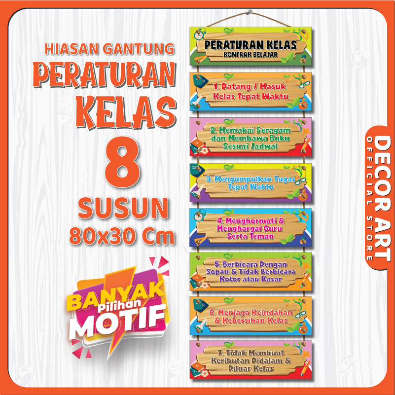 

DecorArt 80x30 Cm - Dekorasi Dinding Peraturan Kelas Kontrak Belajar Gantung Tali 8 Susun (Kode: PERLAS)