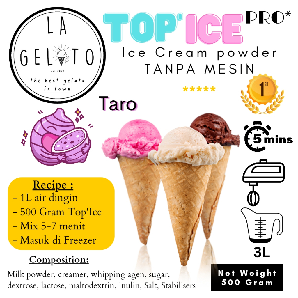 

500gr Bubuk Es krim Top ice tanpa mesin rasa Taro