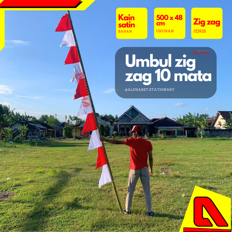 BENDERA UMBUL UMBUL ZIG ZAG 10 MATA MERAH PUTIH
