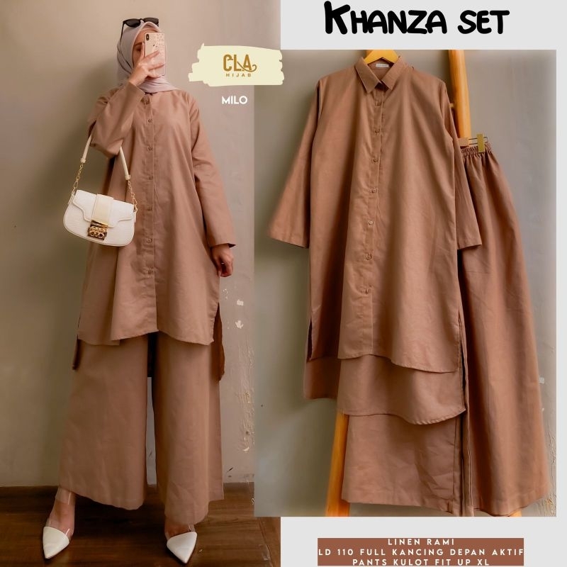KHANZA SET / SETELAN TUNIK/ MIDI CELANA KULOT POLOS ORI CLA
