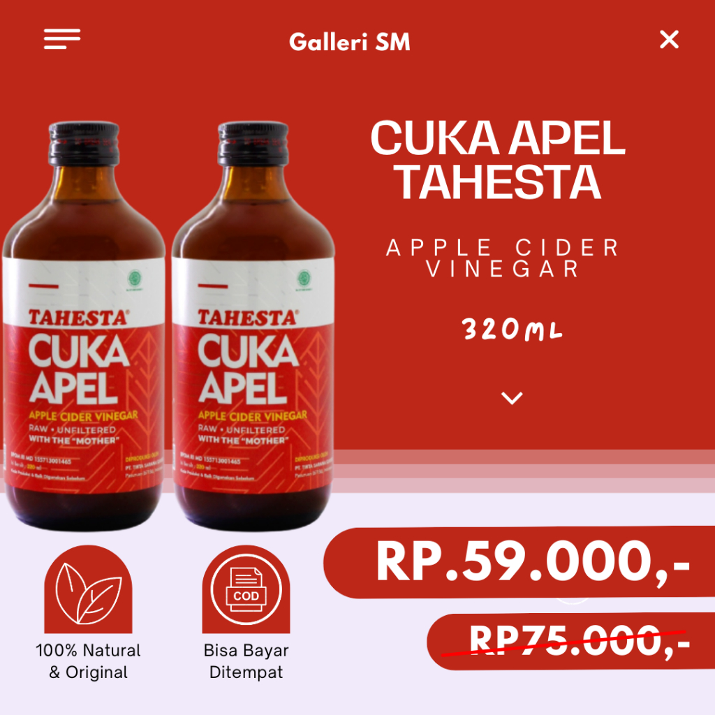 

Cuka Apel Tahesta Organik 320 ml Apple Cider Vinegar Organic Original