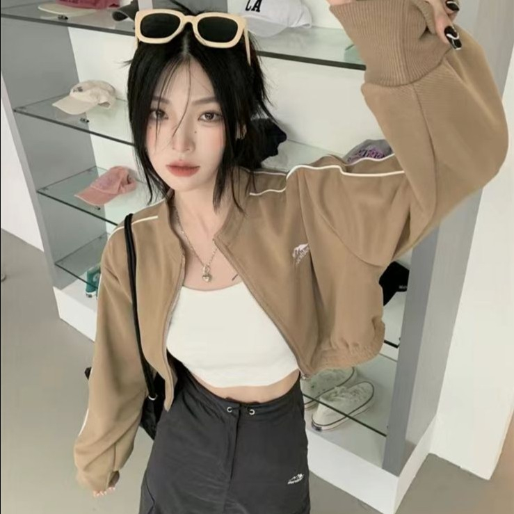 American Retro Jacket Crop Jaket Zipper Sport Sweater Resleting Import