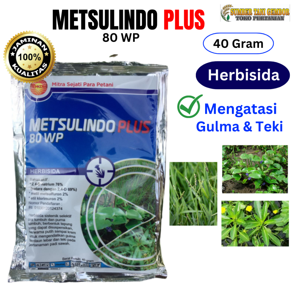 Metsulindo Plus 80WP 40 gr - Herbisida Pembasmi Gulma, Teki Padi Sawah