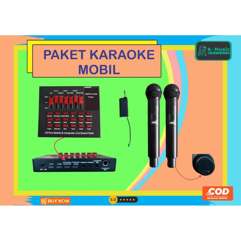 Tanpa Ribet Audio Karaoke Mobil Paket  Modul  Mic Wireless Sistem Charger