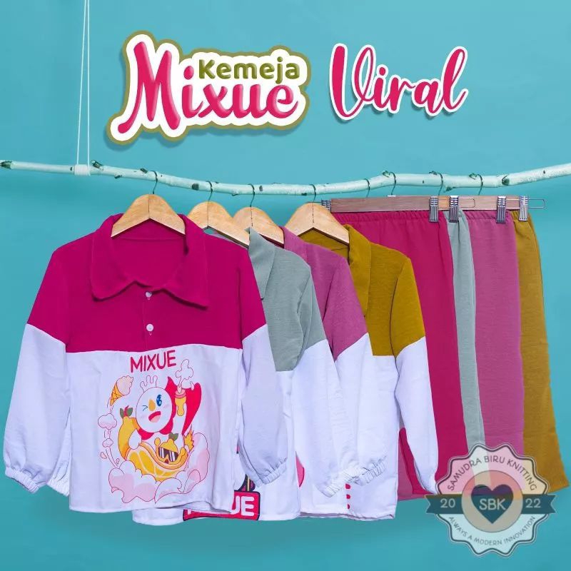 MIXUE viral Setelan Kemeja Anak Perempuan Mixue crinkle
