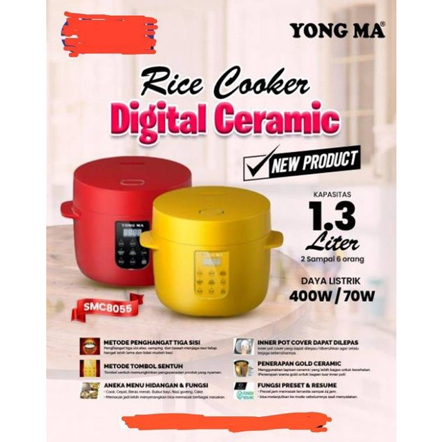 Yongma Magic Com Rice Cooker 1.3 Liter Digital Yong Ma SMC 8055 SMC8055 SMC-8055 Garansi Resmi