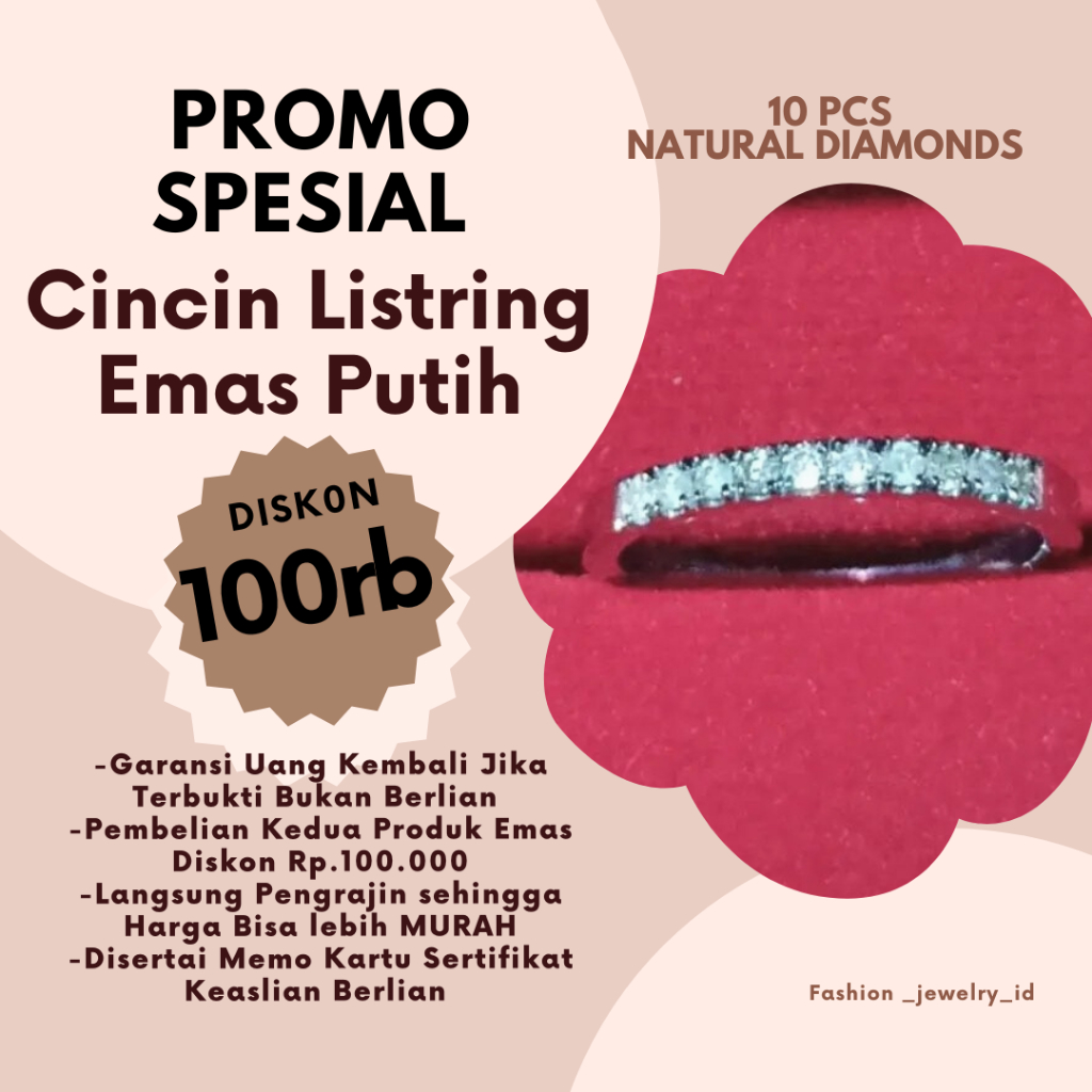Cincin berlian emas putih  cincin wanita model listring