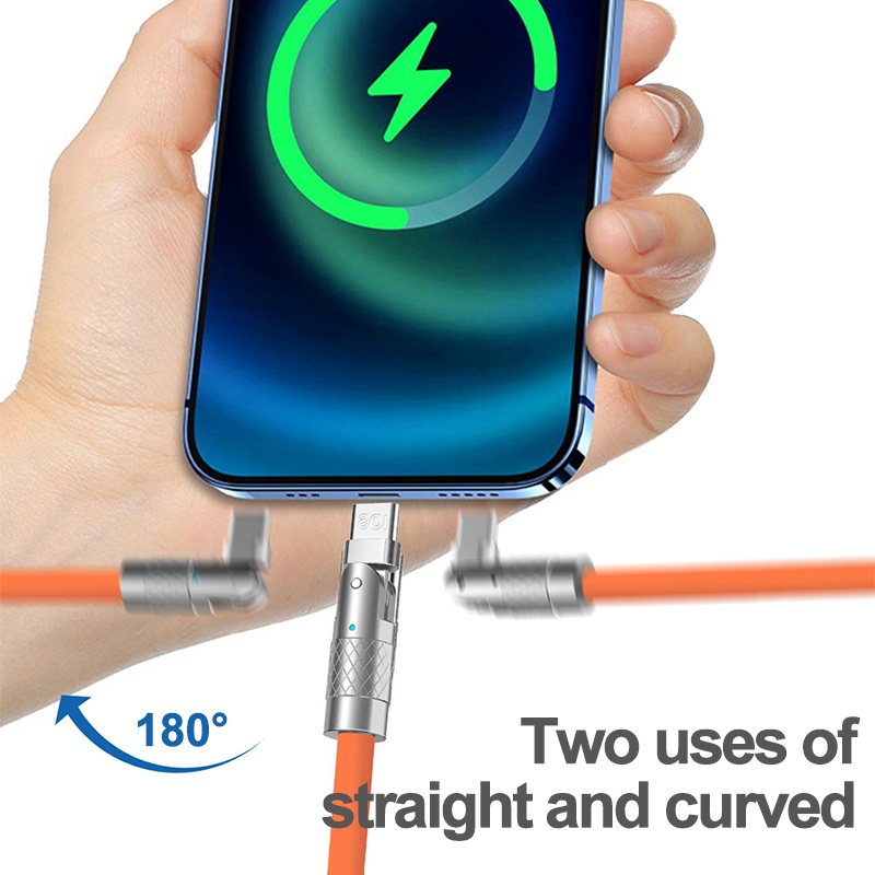 120W 6A Kabel Data USB Micro  Super Fast Charging Kabel Data Silikon 1M/1.5M USB Lightning USB/ Type C  /To rotate 180 Derajat Kuat Tahan Lama Tahan air  Panjang Cable Aluminium Logam