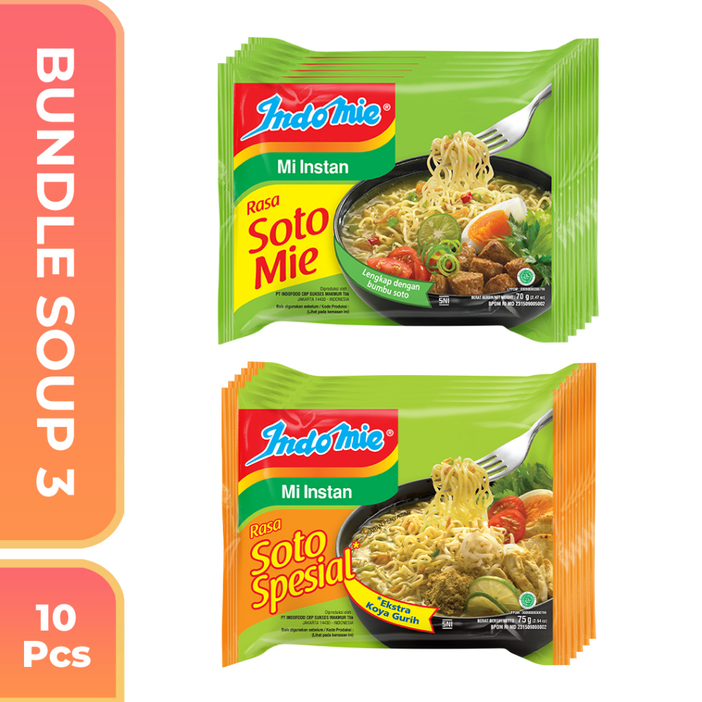 

10 Pcs Indomie Bundle Soup - Soto Mie 70 Gr & Soto Spesial 75 Gr