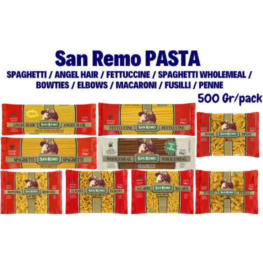 

San Remo Pasta SpaghettI Fettucine Bowties Fusilli Elbow Macaroni 500g