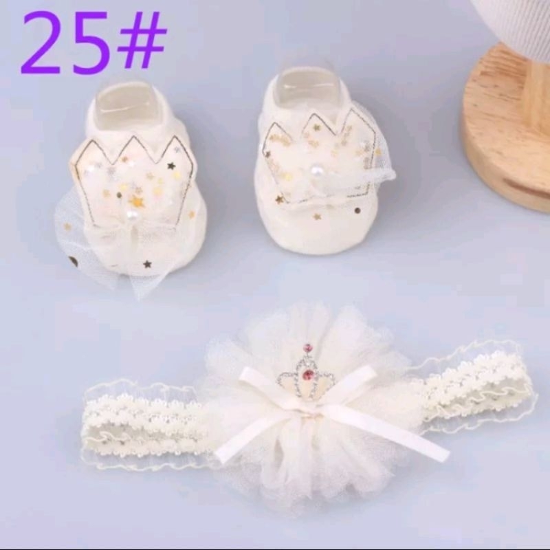 Kaos kaki bayi SET Bandana Bando Bayi Newborn Mahkota Angel Bunga