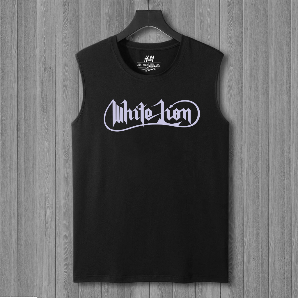 kaos distro tanpa lengan WHITE LION lekbong band musik singlet pria