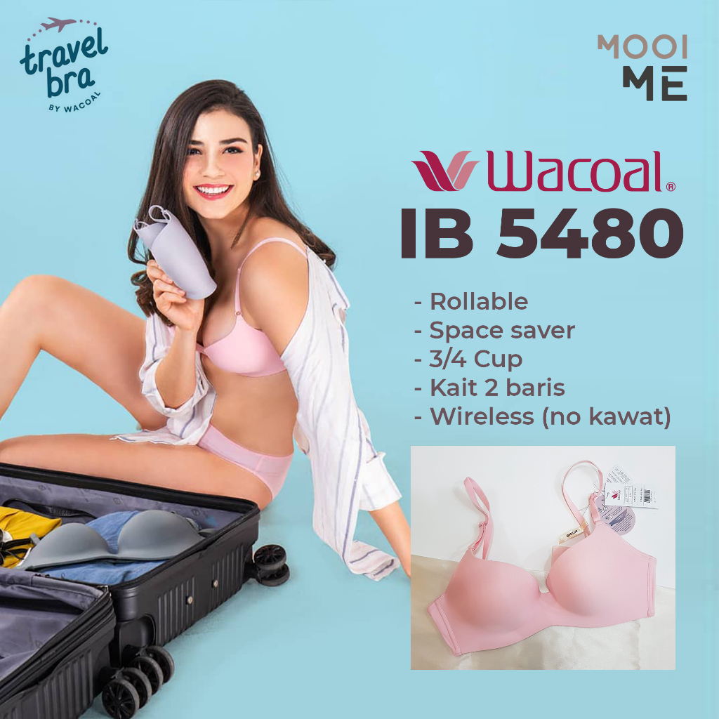 Wacoal Mood IB 5480 Bra Travel 3/4 Cup Wireless (Tanpa Kawat) Busa Sedang Model Polos - Merah, Orang